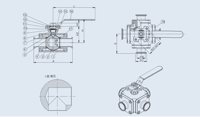 方型球阀-T/L型